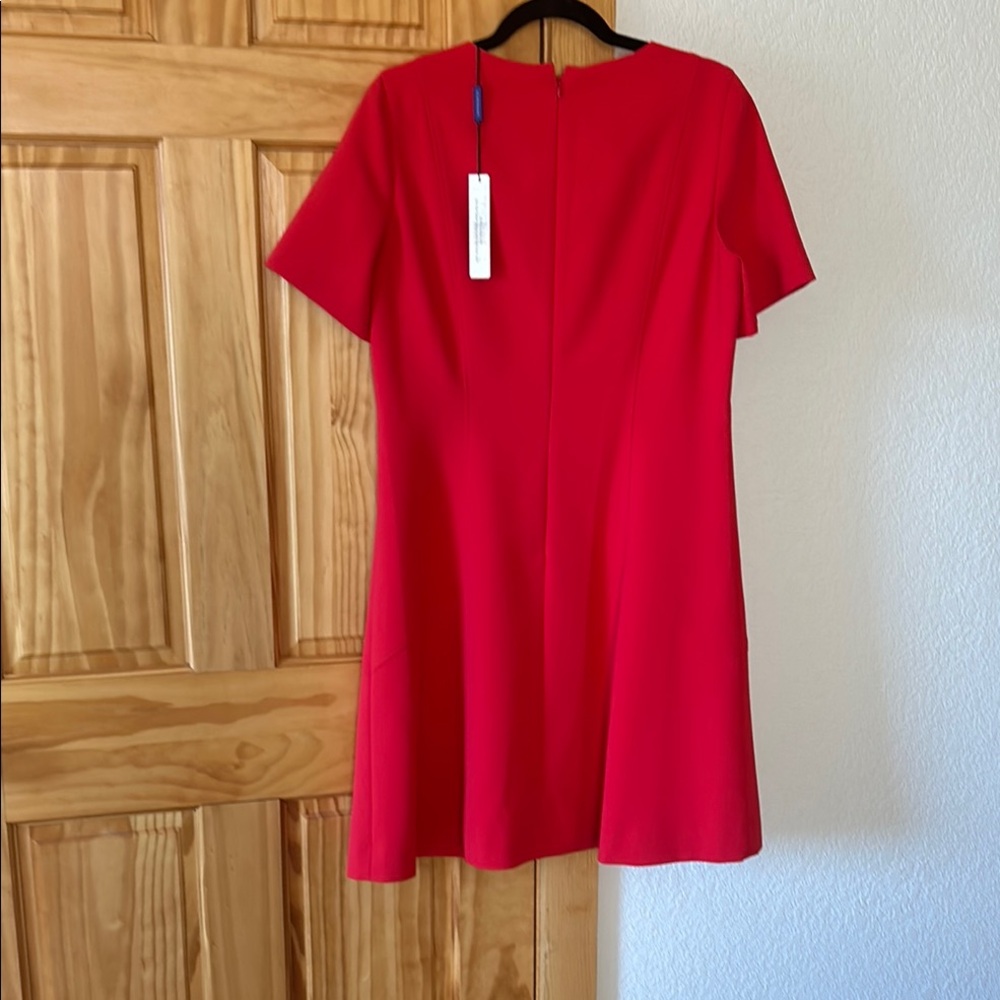 Elie Tahari Red A-line Mini Dress Crew Neck Short Sleeve